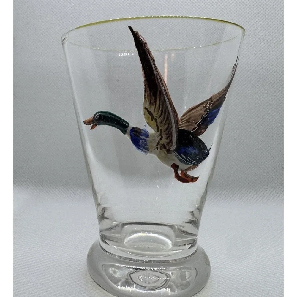 VTG 50s Wildlife Game Bird Shot Cordial Glasses MCM Barware Set Of 2 Duck Quail